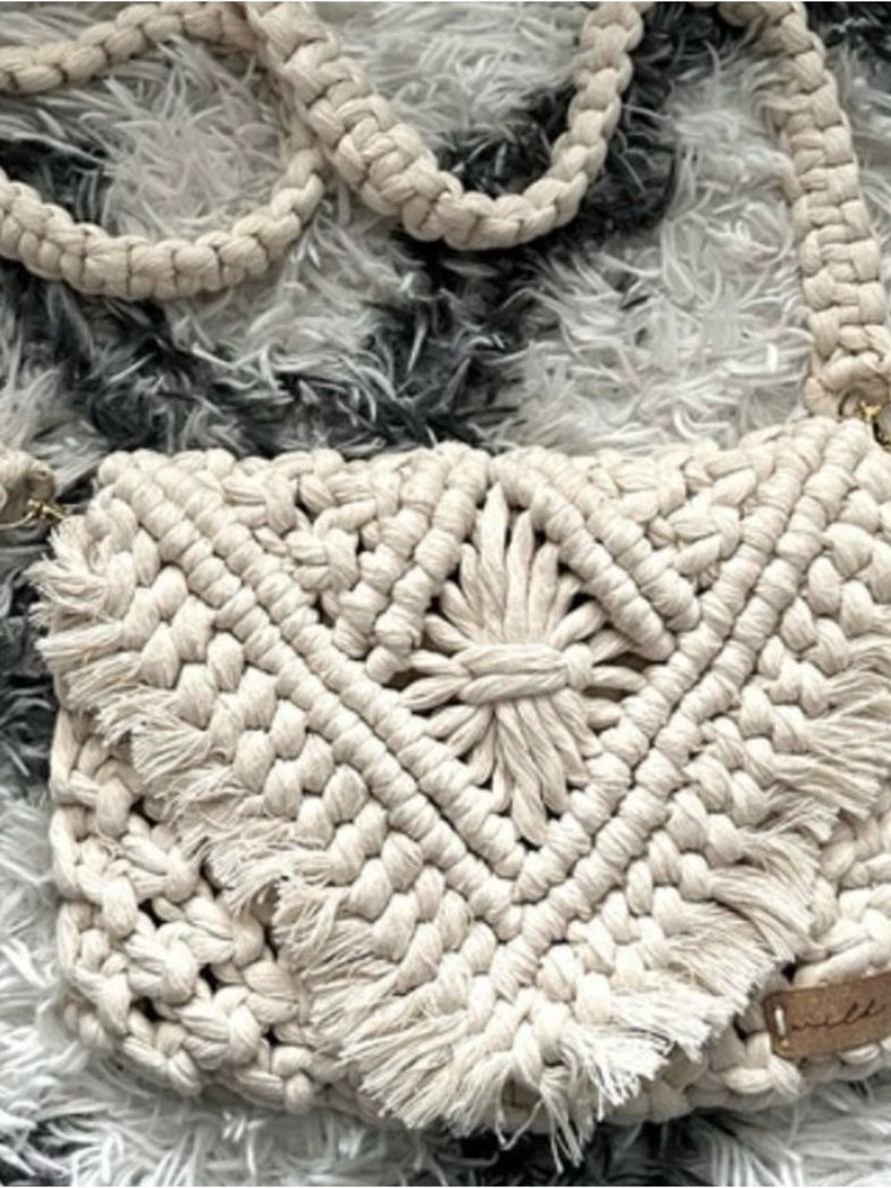 Handmade Macramé Crossbody Bag in Cream